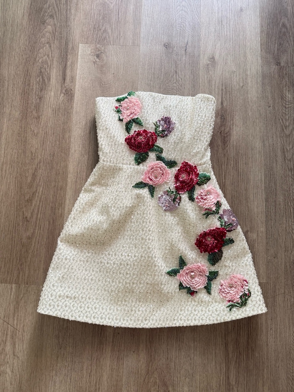 helsi frida white 3d beaded sequin floral applique mini cocktail dress size XS
